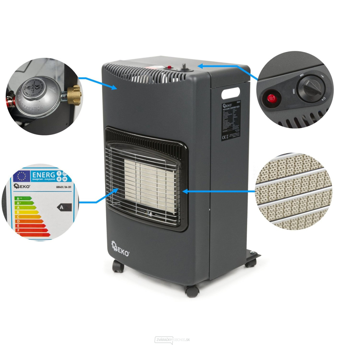 GEKO Plynový ohrievač 4,2 kW v sete s redukciou a hadicou
