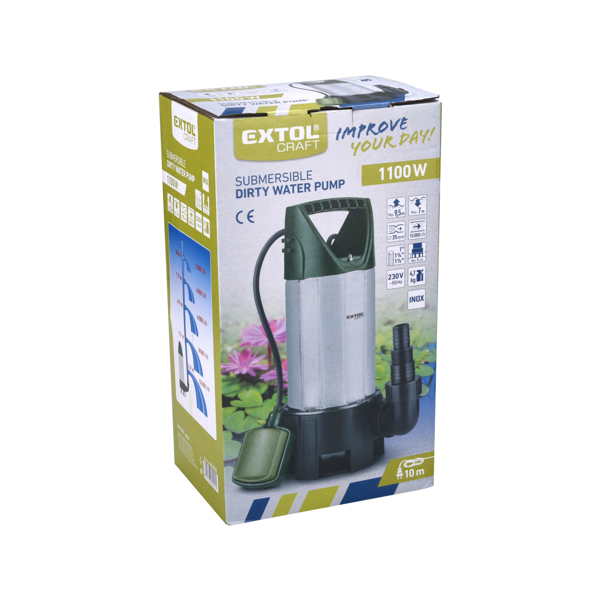 Ponorné čerpadlo EXTOL CRAFT 1100W nerezové na znečistenú vodu, 15000l/h Náhľad