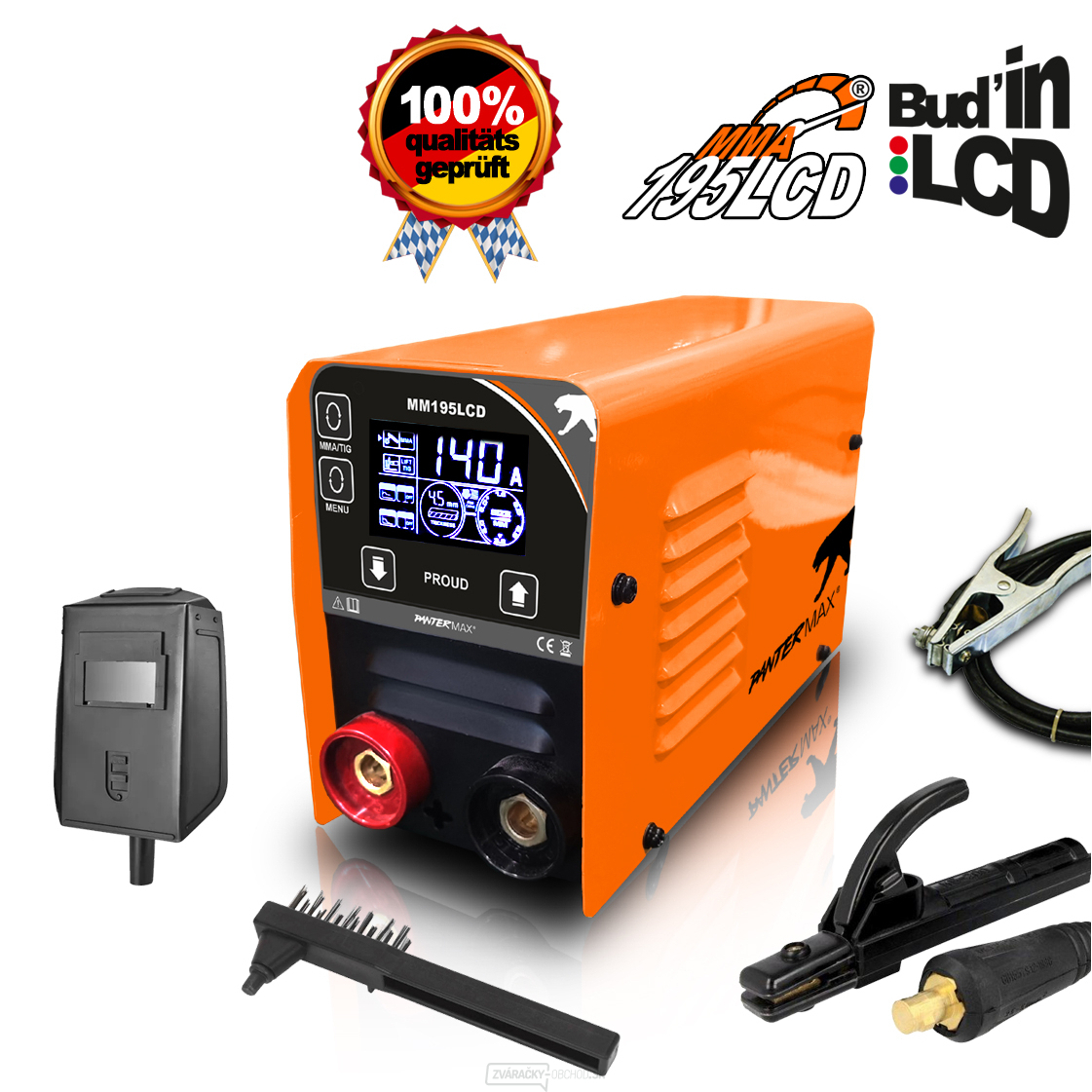 PANTERMAX MMA195LCD invertorová zváračka MMA/TIG + Káble 1.5m + Štít + kefa