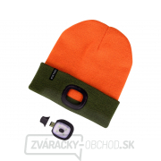 Čiapka s čelovkou 4x45lm, USB nabíjanie, fluorescenčná oranžová/khaki zelená, obojstranná, univerzálna veľkosť Náhľad