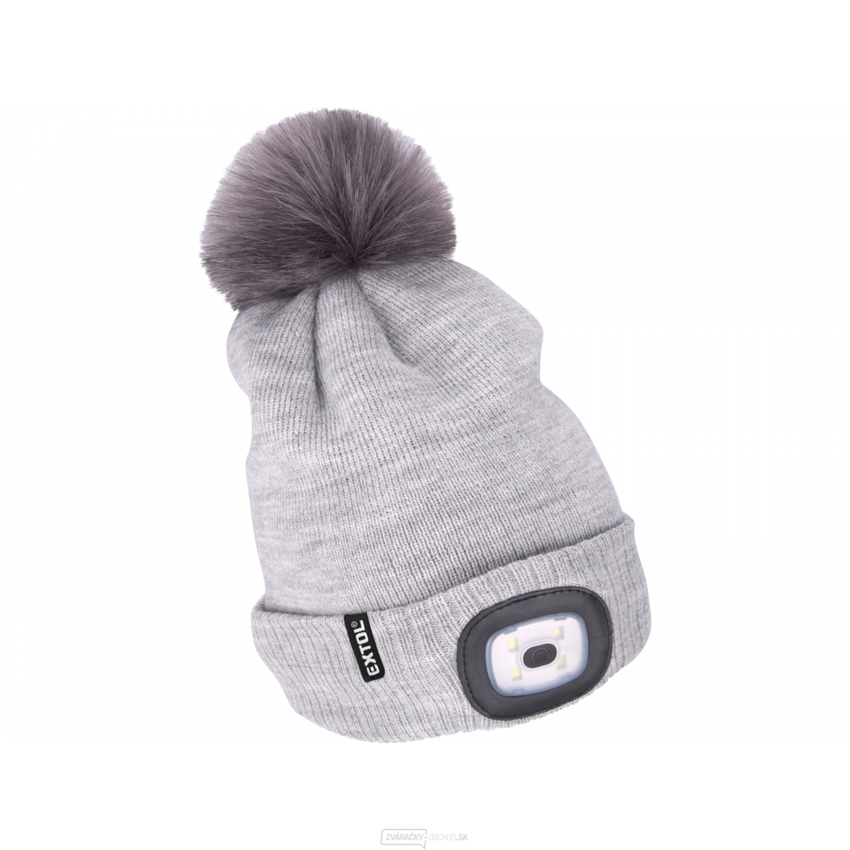 Čiapka s čelovkou 4x45lm, USB nabíjanie, svetlo šedá s brmbolcom, univerzálna veľkosť