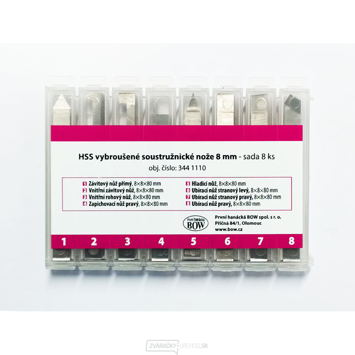 Sústružnícke nože z HSS s ostrím 8 mm - sada 8 kusov