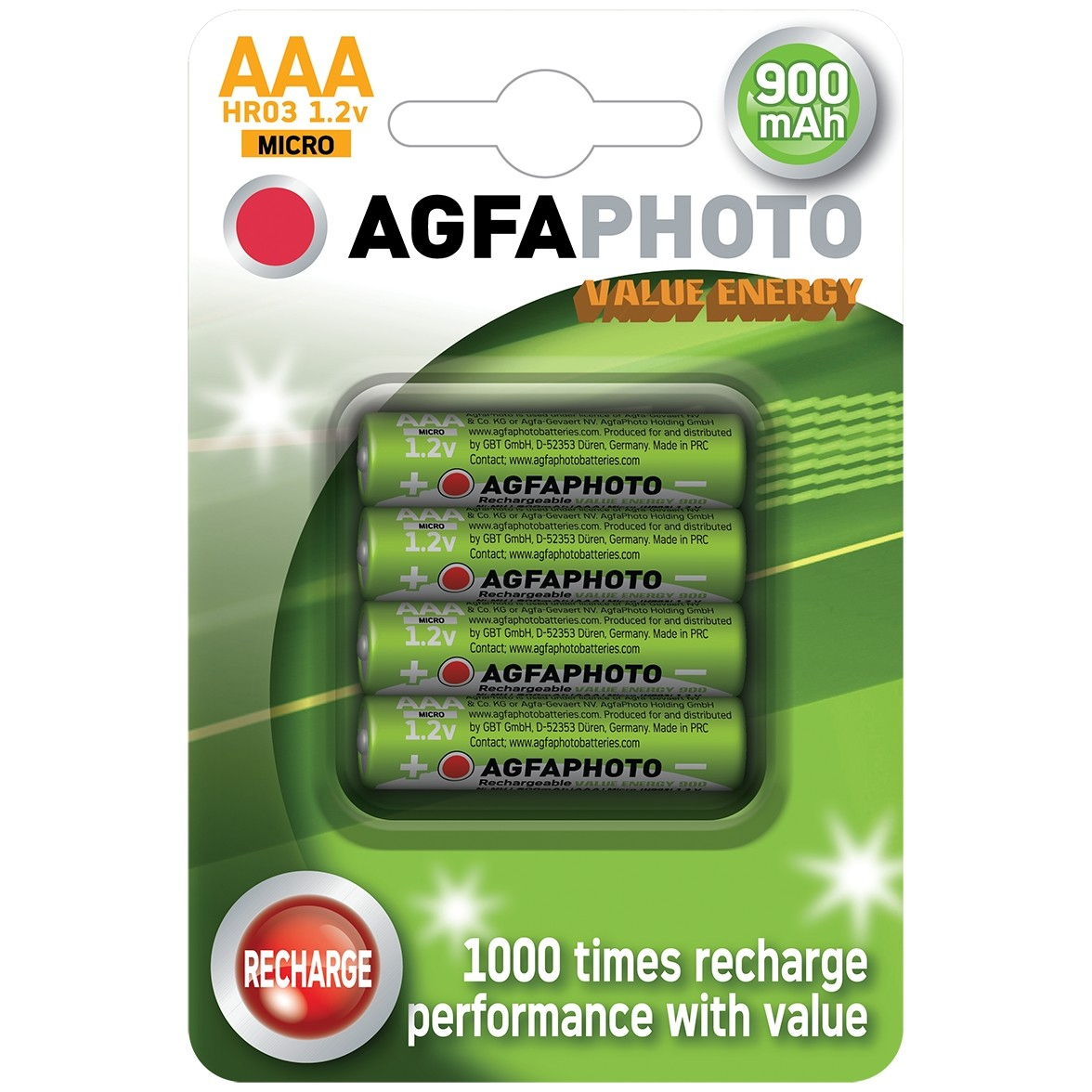 AgfaPhoto dobíjacie NiMH batérie AAA, 900mAh, blister 4ks