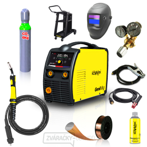 Kowax Genimig 220 LCD + Horák + Káble + Red. Ventil + Kukla + Drôt + Sprej + Vozík + Fľaša Co2