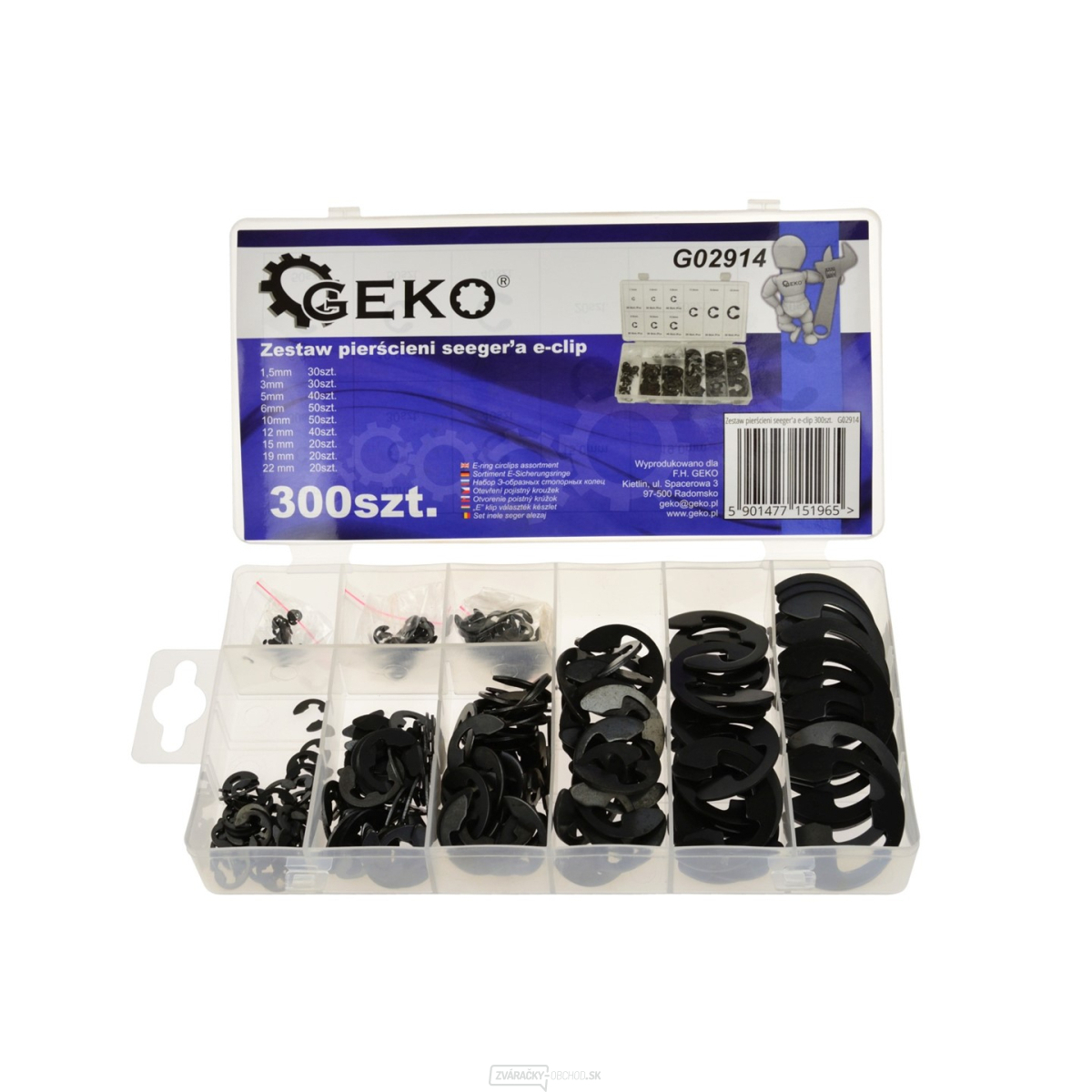 Sada krúžkov seegerov GEKO e-clip 300 ks