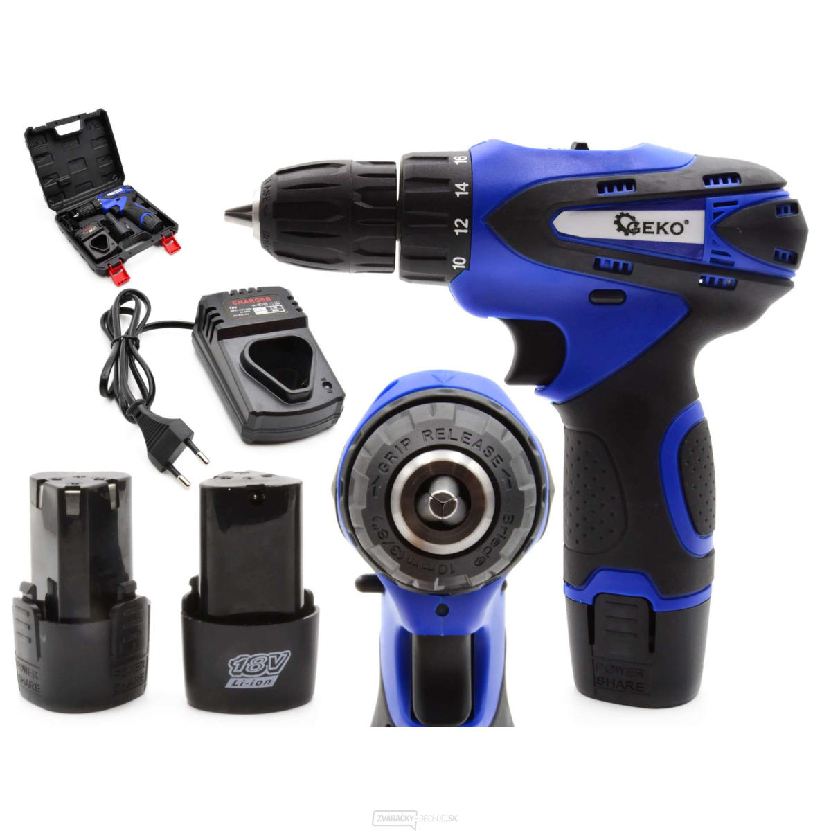 Vŕtačka/skrutkovač 18V Li-Ion 2xAKU GEKO