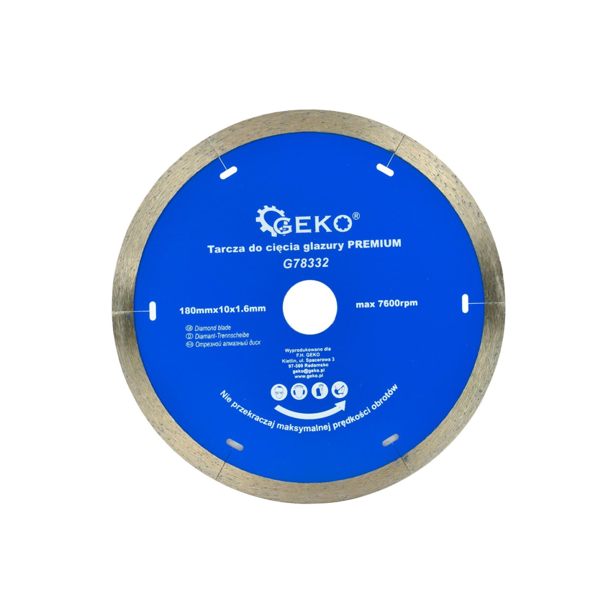 Kotúč diamantový rezný celoobvodový GEKO 180x10x22, 2mm