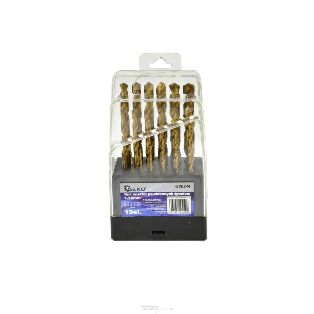 Vrtáky do kovu GEKO, sada 19ks, 1-10mm, po 0,5mm, leštené 