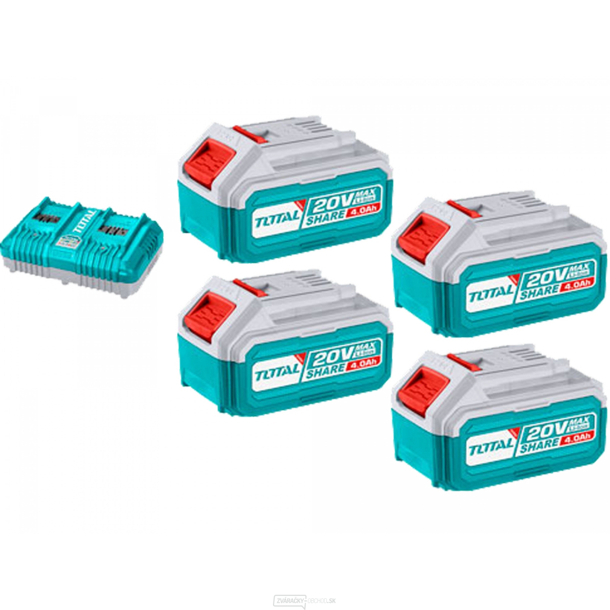 Súprava batérií a nabíjačky TOTAL, 20V Li-ion, 4000mAh, industrial