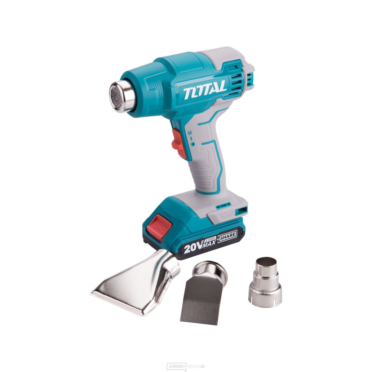 Pištoľ teplovzdušná AKU TOTAL, 20V Li-ion, 2000mAh, industrial, bez batérie a nabíjačky