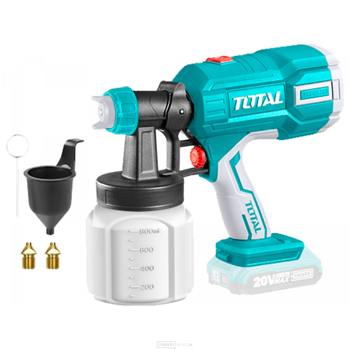 Pištoľ striekacia na farbu AKU TOTAL, 20V Li-ion, 2000mAh, bez batérie a nabíjačky