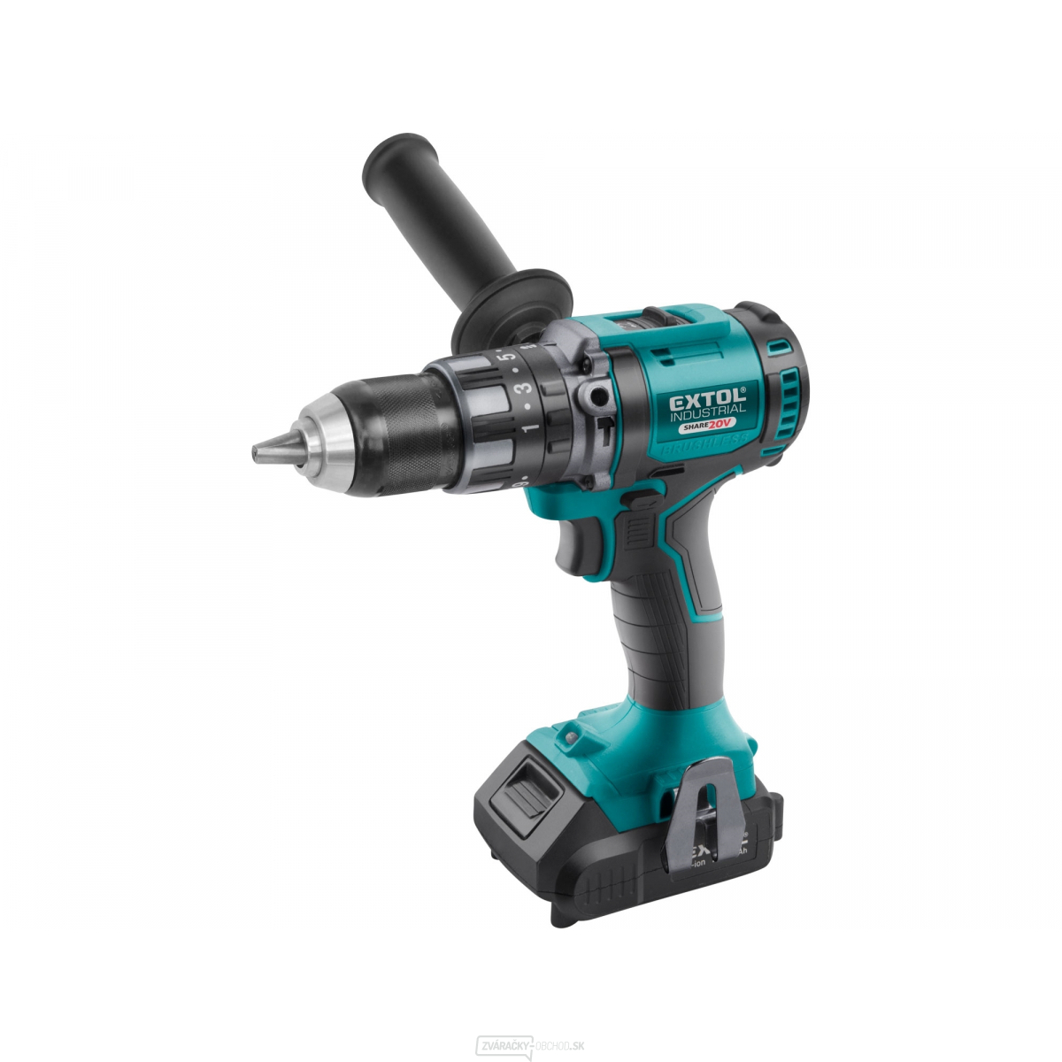 Vŕtací skrutkovač aku s príklepom SHARE20V EXTOL INDUSTRIAL, BRUSHLESS, 20V Li-ion, 2000mAh