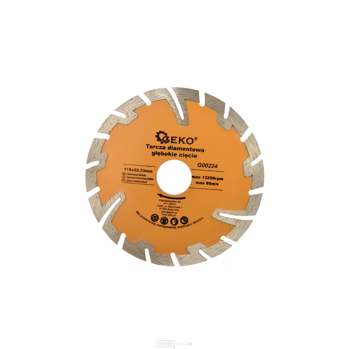 Kotúč diamantový rezný segmentový GEKO, 115x8x22, 2mm 