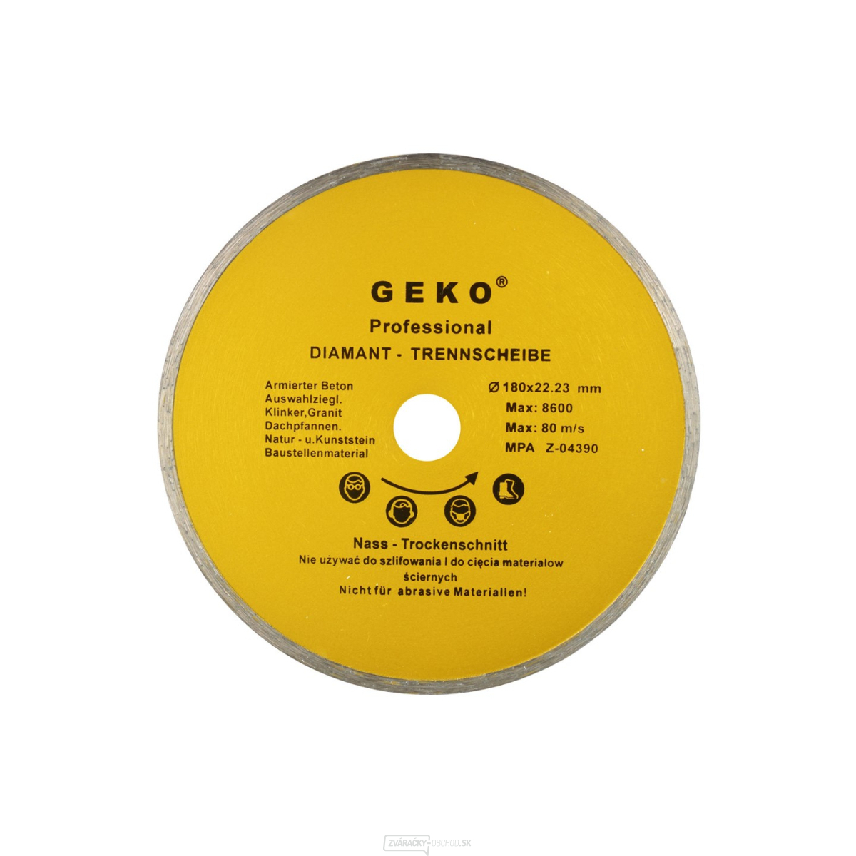 Kotúč diamantový rezný celoobvodový GEKO, 180x8x22mm