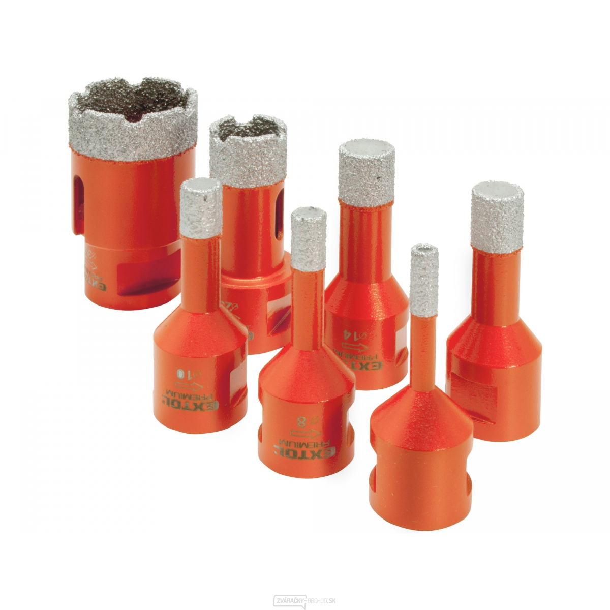 Súprava 7ks vykružovacích diamantových koruniek EXTOL PREMIUM, O 6-8-10-12-14-20-35mm, závit M14 Súprava 7ks vykružovacích diamantových koruniek EXTOL PREMIUM, O 6-8-10-12-14-20-35mm, závit M14 gallery main image