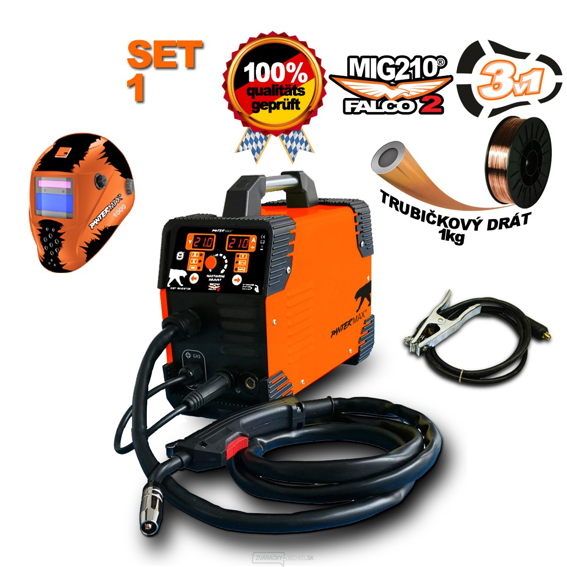 PANTERMAX MIG210FALCO 2 invertorová zváračka MIG/MMA Kukla + Káble 2m + Horák + Drôt 1kg