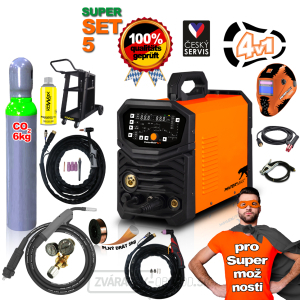 MULTIFUNKČNÁ invertorová zváračka MIG/TIG/MMA/PLAZMA SET5 PANTERMAX PanterWeld®4v1 200 + Kukla + Red. Ventil + Drôt 5kg + Co2 Fľaša plná + Podvozok + Sep. Sprej + Horáky + Káble + Elektróda