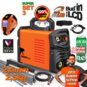 Invertorová zváračka MMA/TIG SET 3 PANTERMAX MMA215LCD SUPER SCHOPNOSTI Edícia + Kukla + Káble + Kefa + Popruh + Elektródy 2.5kg + Darček