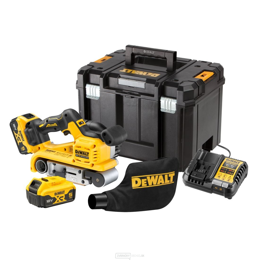 Aku pásová brúska DeWALT DCW220P2 18V, XR 5.0 Ah