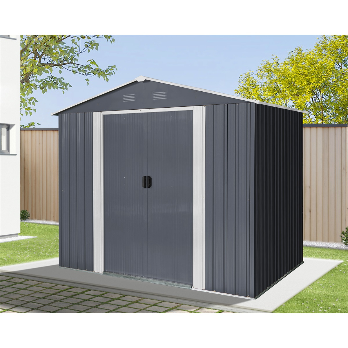 Riwall PRO RMSA 6x8 Anthracite záhradný domček kovový 2,4 x 1,7 m so sedlovou strechou Antracit