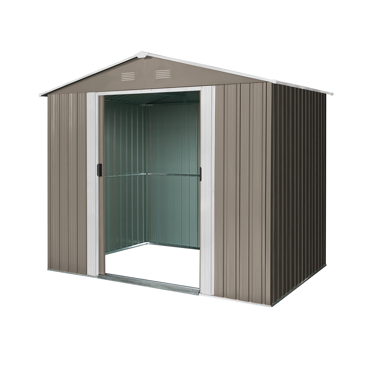 Riwall PRO RMSA 6x8 Brown záhradný domček kovový 2,4 x 1,7 m so sedlovou strechou hnedý Náhľad