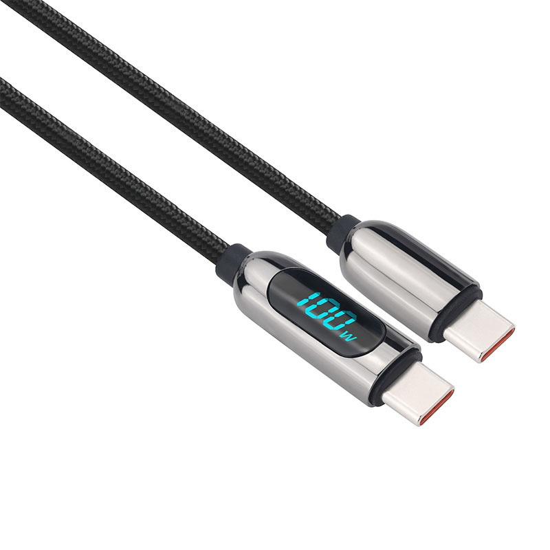 Solight USB-C kábel s displejom, USB-C konektor - USB-C konektor, 100W, 2m