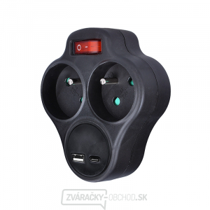 Solight rozbočka s USB A+C nabíjačkou, 2 x 10A, čierna, vypínač gallery main image