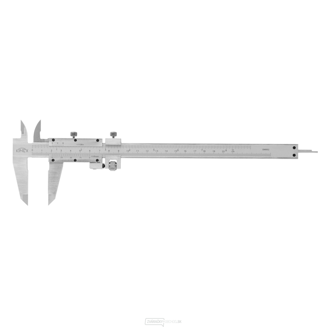 Posuvné meradlo s vnútorným meraním a hĺbkomerom KINEX 300 mm, 0,05 + 1/128 inch, jemné stavanie, DIN 862