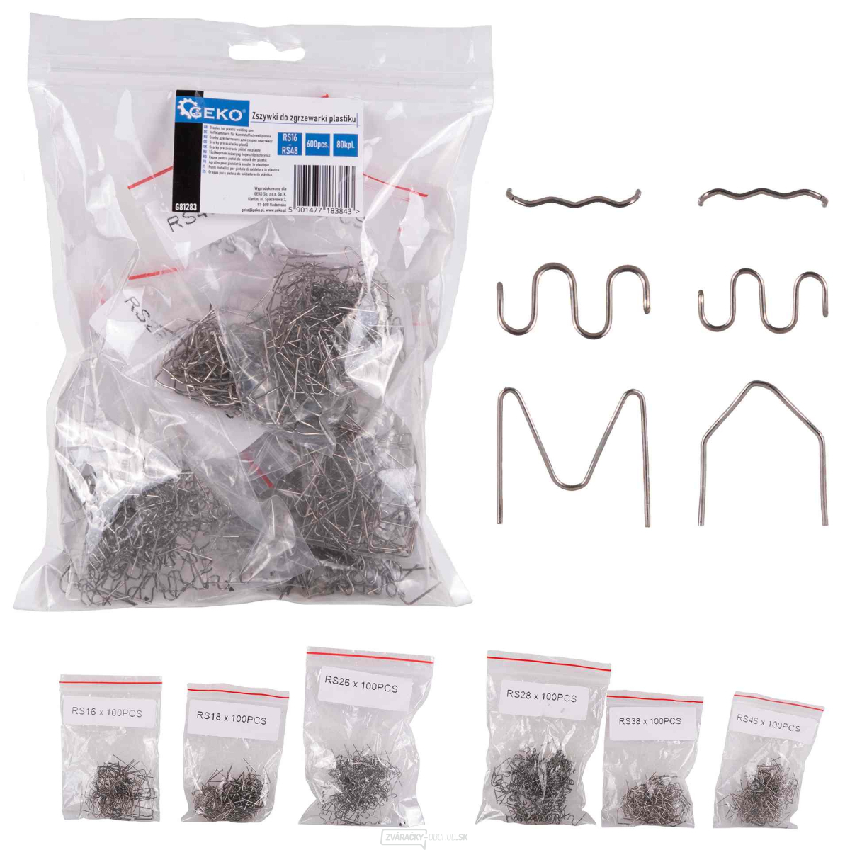 Svorky na opravu plastu RS16-RS46 600ks Geko G81283