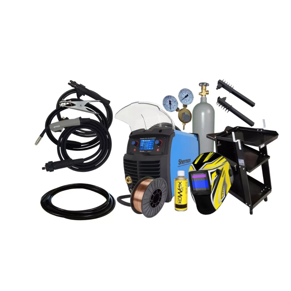 Sherman DIGIMIG 205 LCD SYNERGIC + Horák 3m + Káble 2m + Drôt + Sprej + Kukla + Vozík + Ventil + plná Fľaša CO2