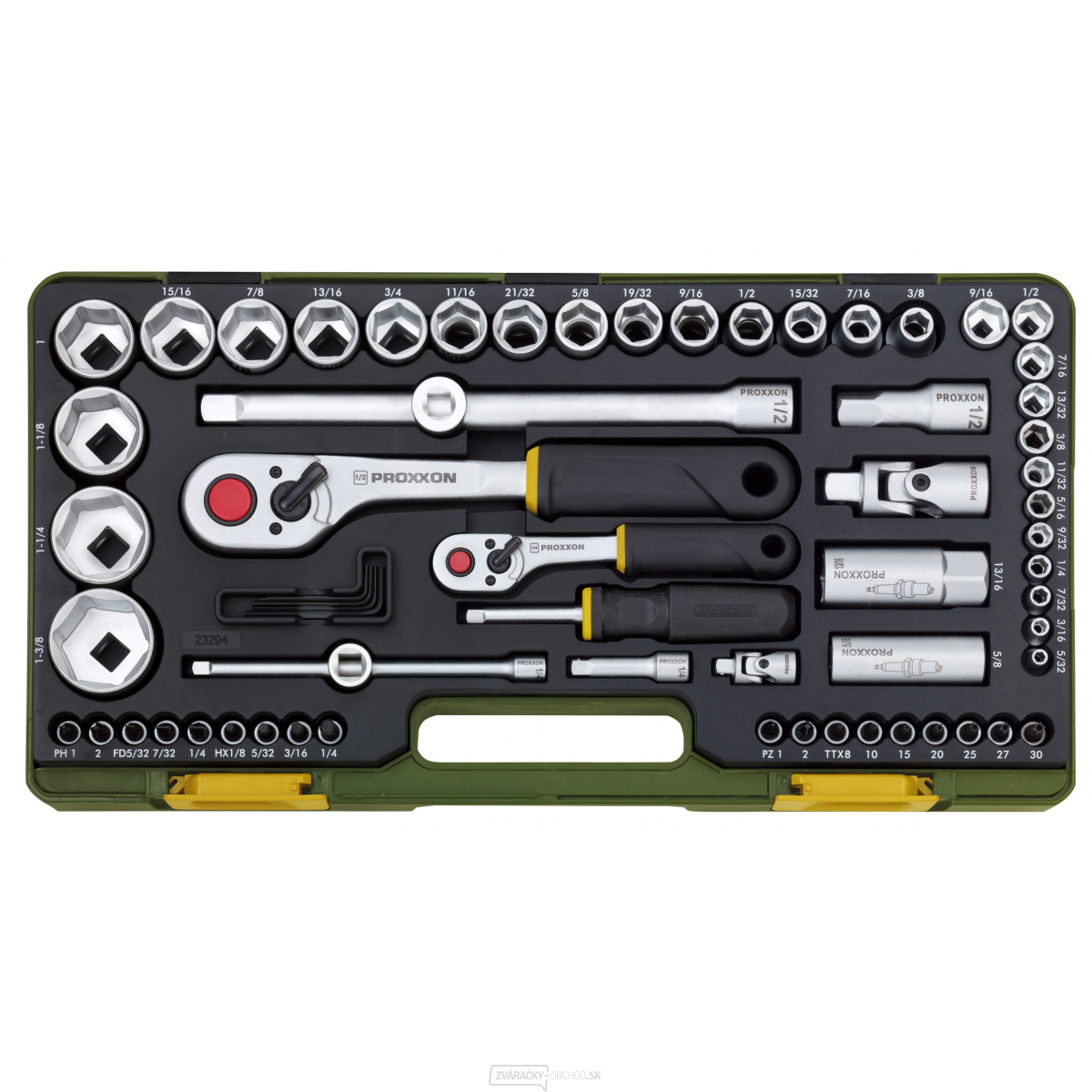 Gola sada v"palcoch" s 1/4" a 1/2 račňou - 65 dielov