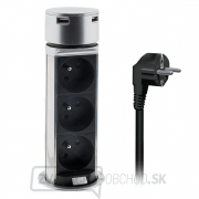 Solight USB výsuvný blok zásuviek, 3 zásuvky, plast, dĺžka 1,5 m, 3 x 1mm2, strieborný gallery main image