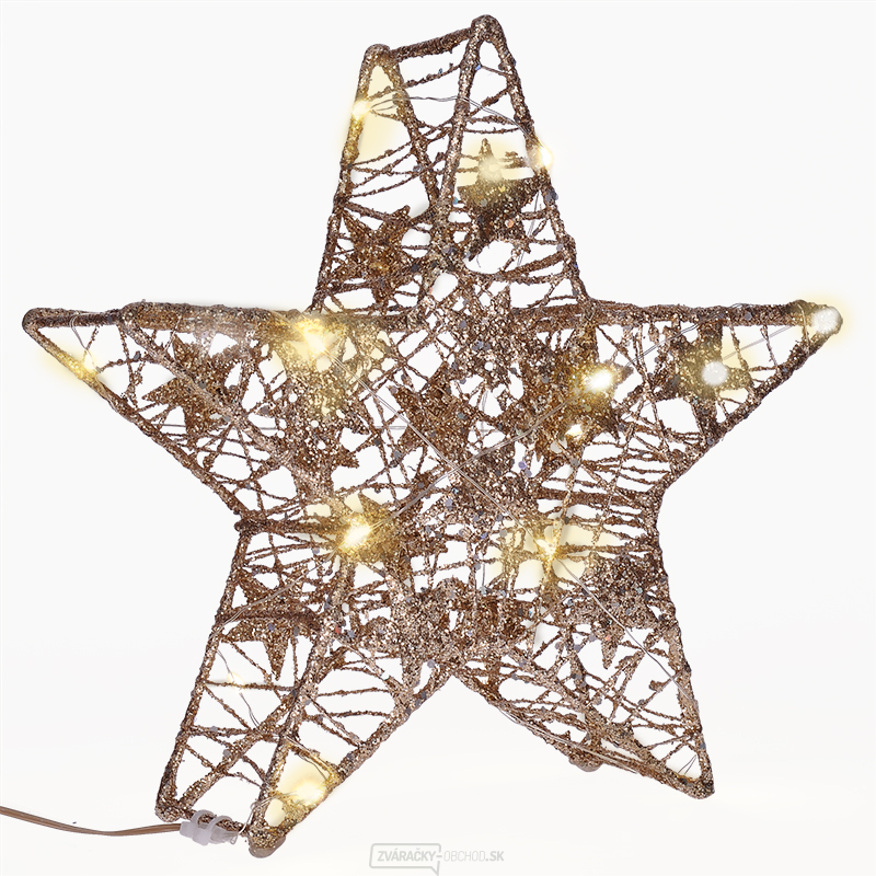 Solight vianočná hviezda glitter, zlatá, kovová, 14x LED, 2x AA