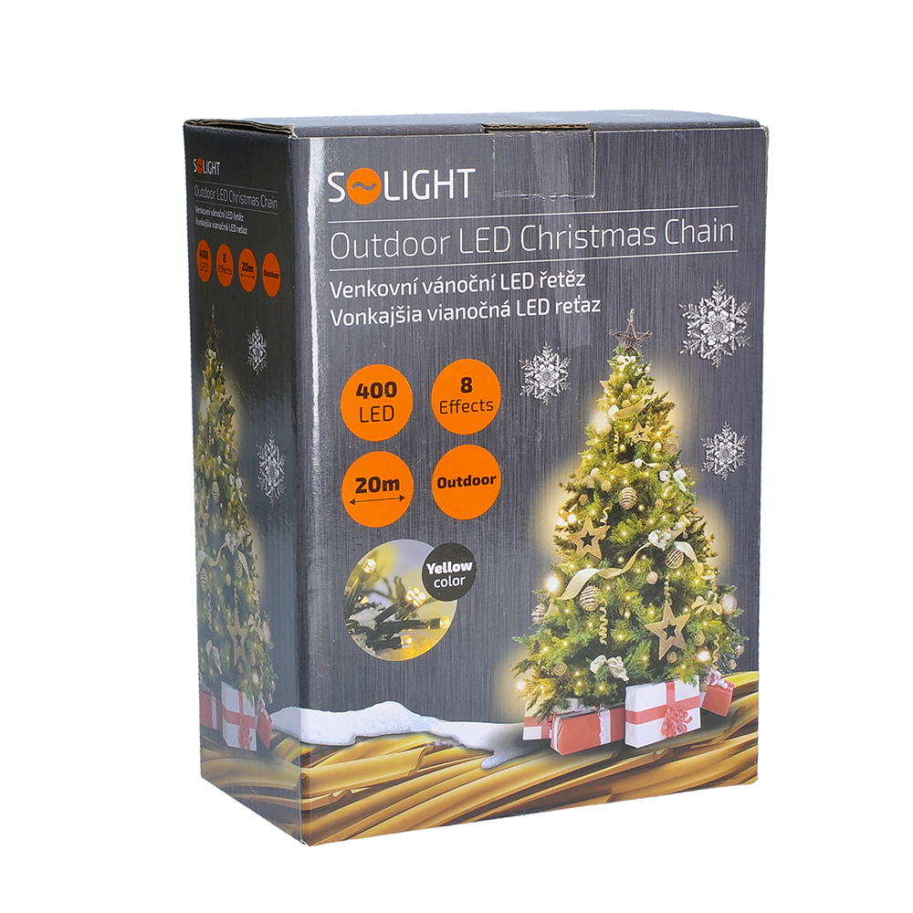 Solight LED vonkajšia vianočná reťaz, 400 LED, 20m, prívod 5m, 8 funkcií, IP44, teplá biela Náhľad