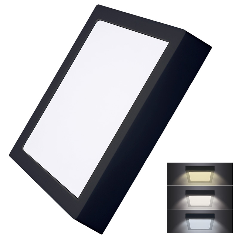 Solight LED mini panel CCT, prisadený, 24W, 1800lm, 3000K, 4000K, 6000K, štvorcový, čierna farba