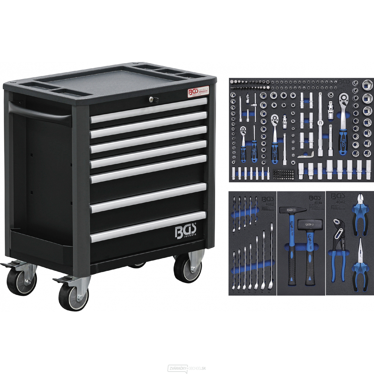 BGS 4140, Dielenský vozík | 7 zásuviek | veľmi malá konštrukčná výška | s 209 nástrojmi
