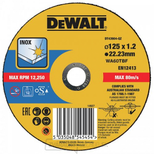 Rezný kotúč 125 x 1,2 mm, typ 1 DeWALT DT43904 Rezný kotúč 125 x 1,2 mm, typ 1 DeWALT DT43904 gallery main image