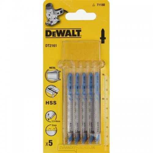 Pílový list na hrubý kov 2,5-6 mm rovný rez pre priamočiare píly 76 mm 5 ks DeWALT DT2161 Pílový list na hrubý kov 2,5-6 mm rovný rez pre priamočiare píly 76 mm 5 ks DeWALT DT2161 gallery main image