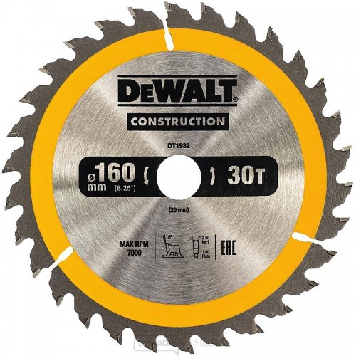 Pilový kotúč 160x20 mm, 30 zubov pre akumulátorové píly DeWALT DT1932 Pilový kotúč 160x20 mm, 30 zubov pre akumulátorové píly DeWALT DT1932 gallery main image