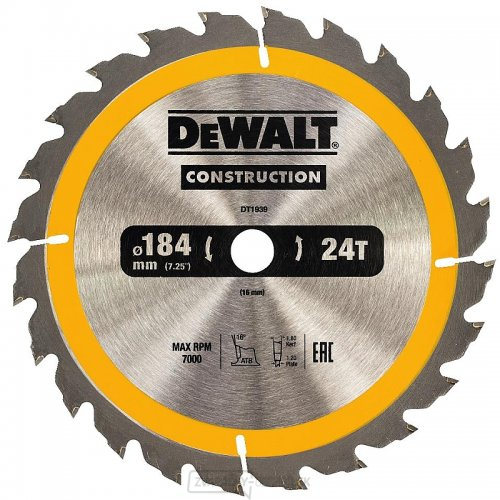 Pilový kotúč 184x16mm 24z DeWALT DT1939 Pilový kotúč 184x16mm 24z DeWALT DT1939 gallery main image
