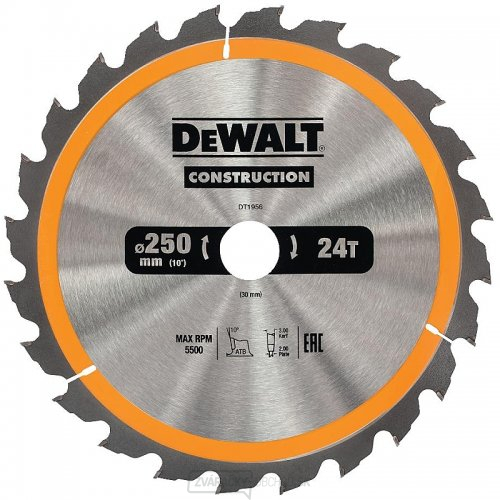 Pilový kotúč 250x30mm 24z ATB 10° DeWALT DT1956 Pilový kotúč 250x30mm 24z ATB 10° DeWALT DT1956 gallery main image