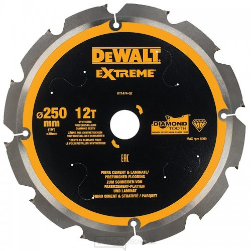 Pílový list na cementovláknité dosky a laminát 250x30 mm 12z DeWALT DT1474 Pílový list na cementovláknité dosky a laminát 250x30 mm 12z DeWALT DT1474 gallery main image