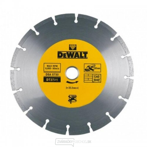 Profi karbidový kotúč na rezanie betónu a tehál za sucha 180x22,2 mm DeWALT DT3721 Profi karbidový kotúč na rezanie betónu a tehál za sucha 180x22,2 mm DeWALT DT3721 gallery main image