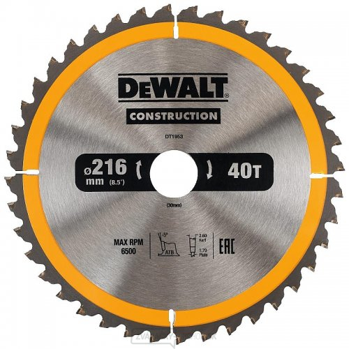 Pilový kotúč 216x30mm 40z ATB 5° DeWALT DT1953