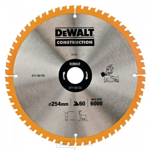 Pilový kotúč 254x30mm 60z ATB 7° DeWALT DT1182