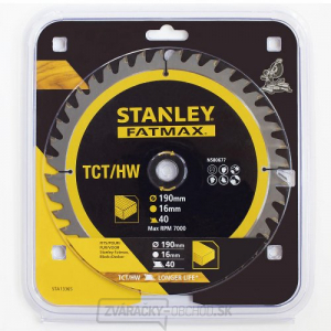 TCT/HM pílový kotúč 190 x 16 x 1 mm, 40 zubov Stanley STA13365