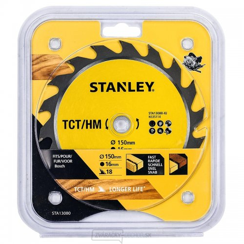 Pilový kotúč TCT/HM na pozdĺžne rezy 150 x 16 mm, 18 zubov Stanley STA13080