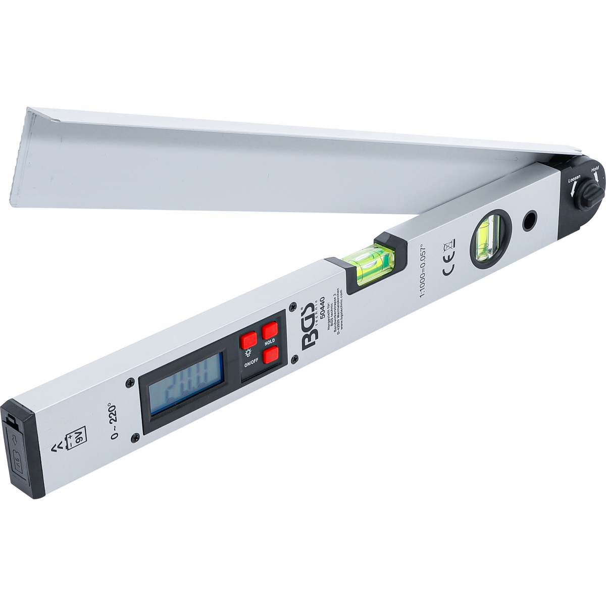 Digitálny LCD uhlomer s vodováhou | 450 mm, BGS 50440