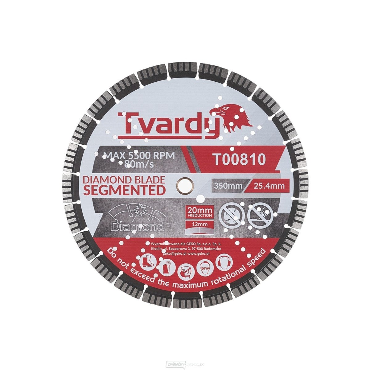 Segmentový diamantový kotúč 350x12x25, 4/20mm s krúžkom