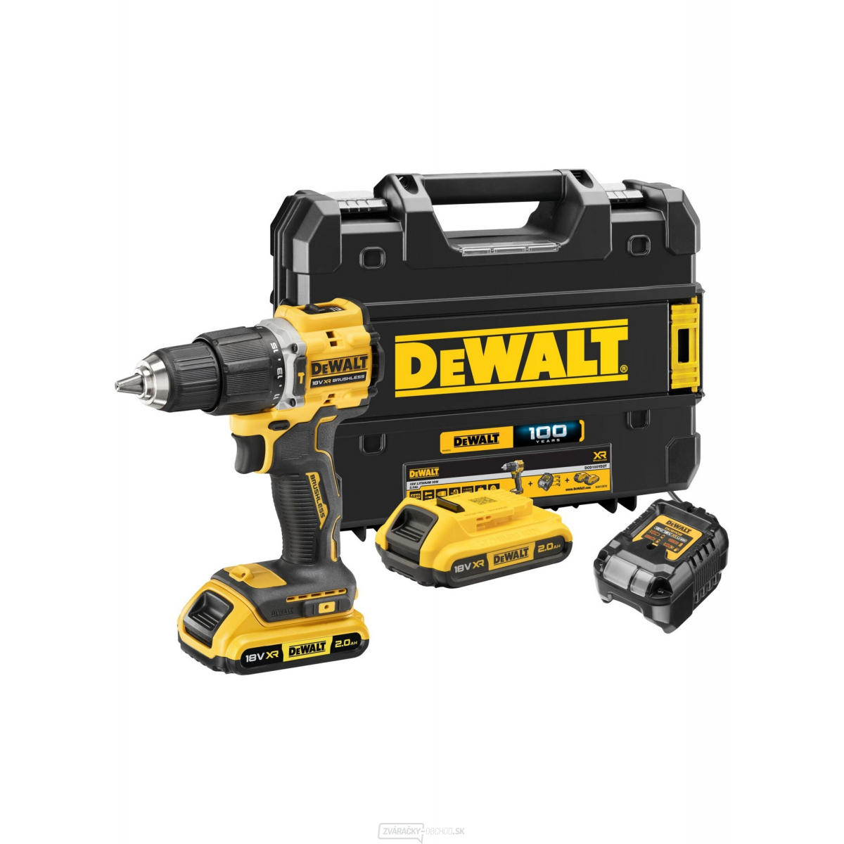 Aku bezuhlíková vŕtačka s príklepom DeWALT DCD100YD2T XR Li-Ion 18V/2x2,0Ah